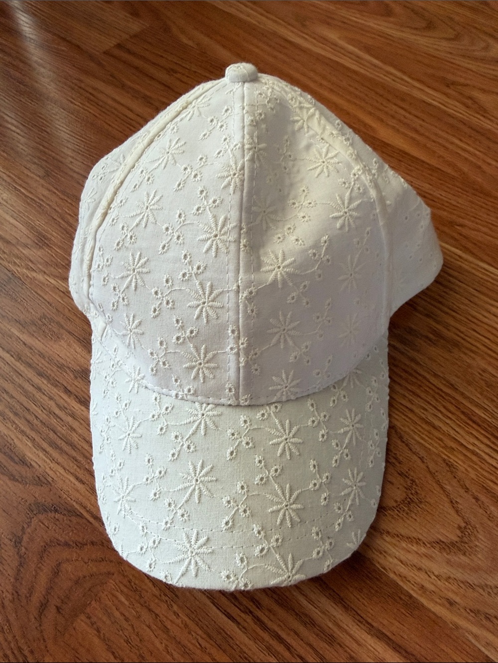 Embroidered Floral Eyelet White Baseball Cap
